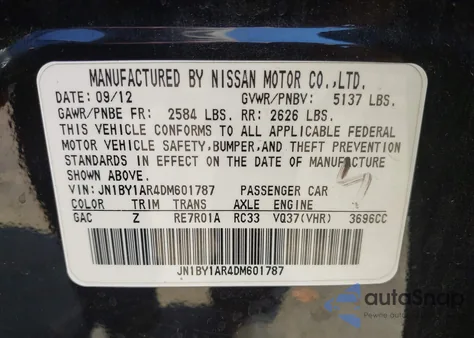 2013 Infiniti M37X from USA, damaged, VIN JN1BY1AR4DM601787